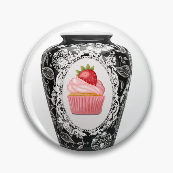 Item preview, Modern Black and White Strawberry Cupcake Art Vase designed and sold by Atlasoloji.