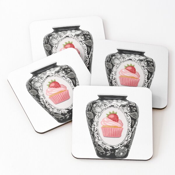 Item preview, Modern Black and White Strawberry Cupcake Art Vase designed and sold by Atlasoloji.