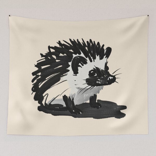 Item preview, a surreal hedgehog rendered in a bold cartoon style with clean monoline outlines in pitch black. designed and sold by 123ks.