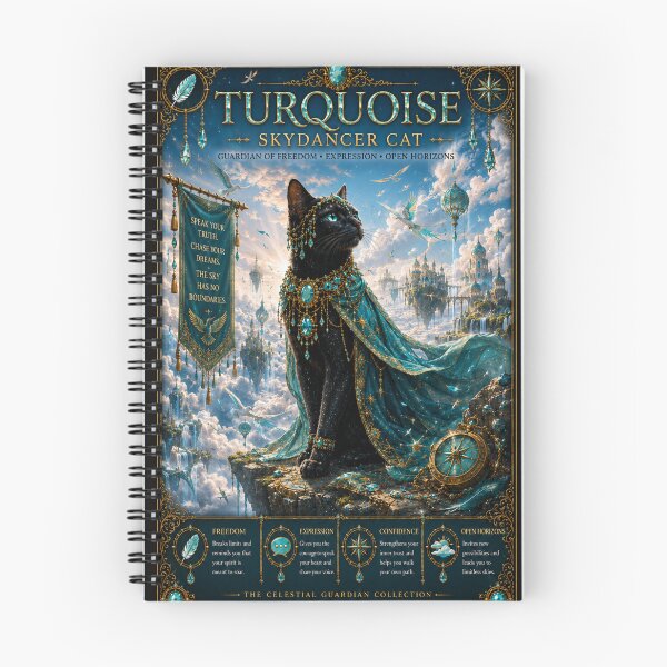 Item preview, Turquoise Skydancer Cat Guardian of Freedom Expression and Open Horizons Fantasy Black Cat Art designed and sold by Mindworx21.