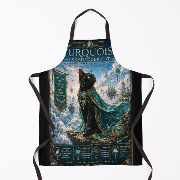 Item preview, Turquoise Skydancer Cat Guardian of Freedom Expression and Open Horizons Fantasy Black Cat Art designed and sold by Mindworx21.