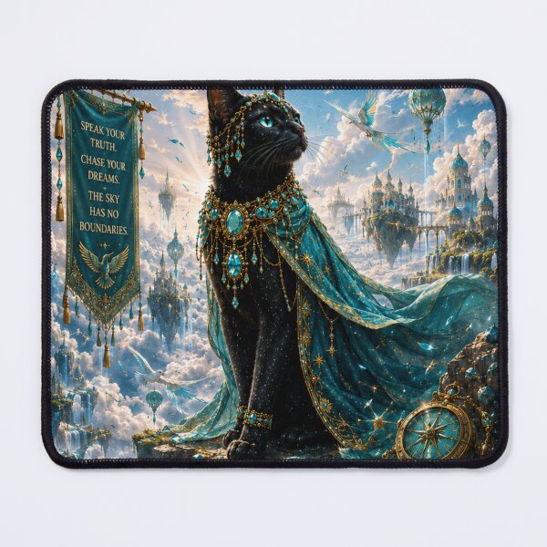 Item preview, Turquoise Skydancer Cat Guardian of Freedom Expression and Open Horizons Fantasy Black Cat Art designed and sold by Mindworx21.