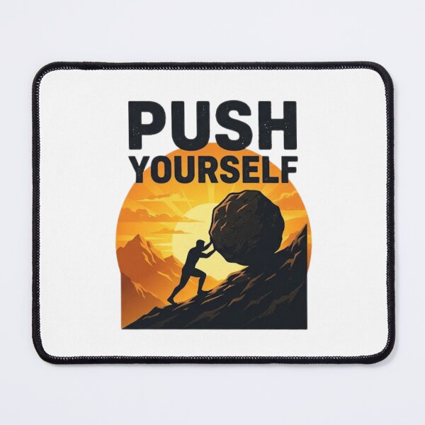 Item preview, Push Yourself Sisyphus Boulder Mountain Sunset designed and sold by GiggleInkTees.