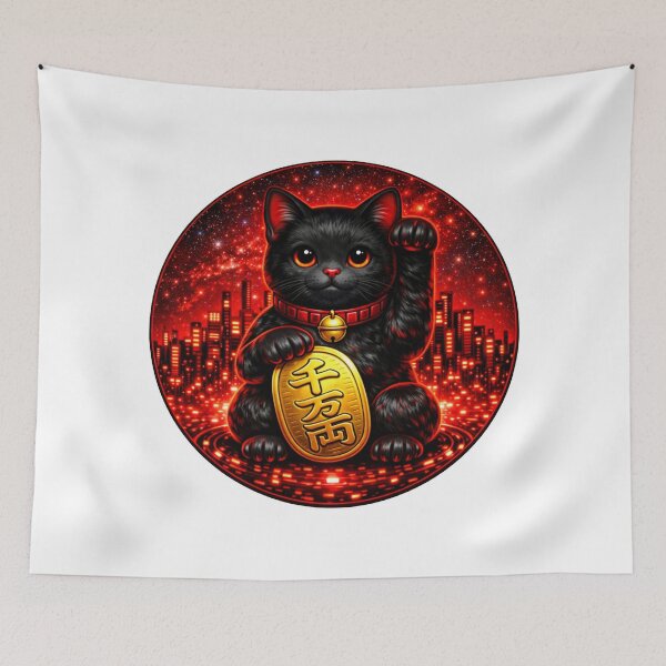 Item preview, #5 Black Cat Cyber Maneki Neko | Fortune System designed and sold by FUJIYAMA-JAPAN-WORKS.