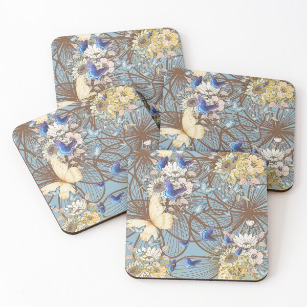 Artikelvorschau, Blumen und Schmetterlinge in blauer Kunst entworfen und verkauft von Extremeallie.