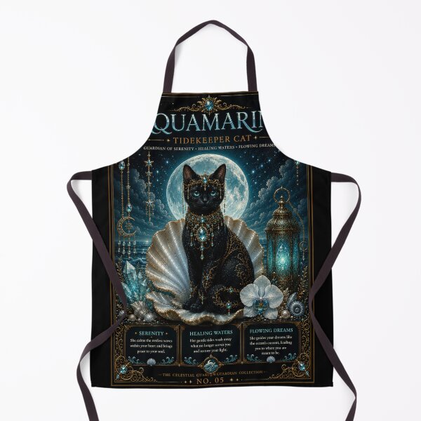 Item preview, Aquamarine Tidekeeper Cat Guardian of Serenity Healing Waters and Flowing Dreams Fantasy Black Cat Art designed and sold by Mindworx21.