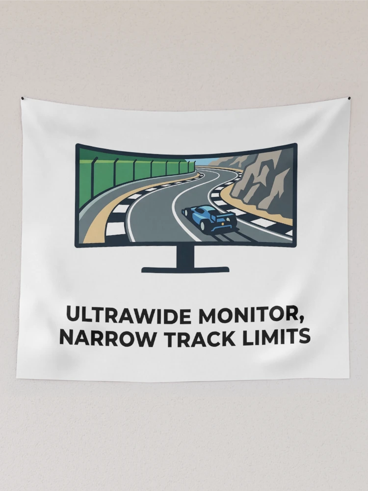 Thumbnail 2 of 3, Tapestry, Ultrawide Problems - Sim Racing Humor designed and sold by GarageGraphics.