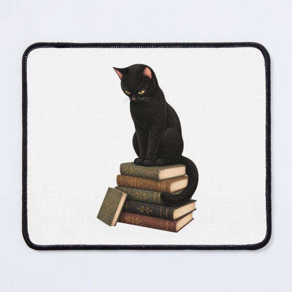 Item preview, Bookish Cat Sticker, Black Cat Sitting on Stack of Books, Cozy Reader Cat Illustration designed and sold by VelvetClawStudio.