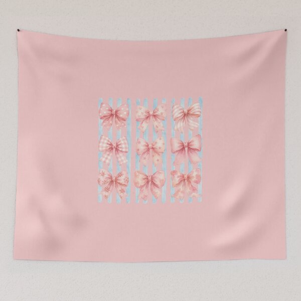 Item preview, Watercolor Pink Bow Collection Blue Stripe Coquette designed and sold by bosamji.
