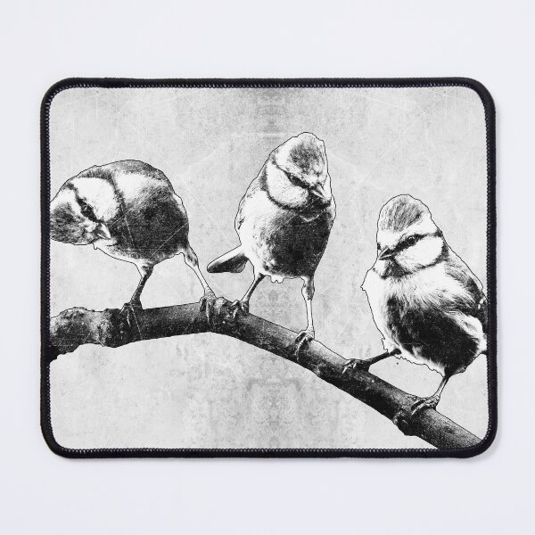 Item preview, Three Eurasian Blue Tits Dark Branch Natural History Art designed and sold by Ghoul Enterprises.