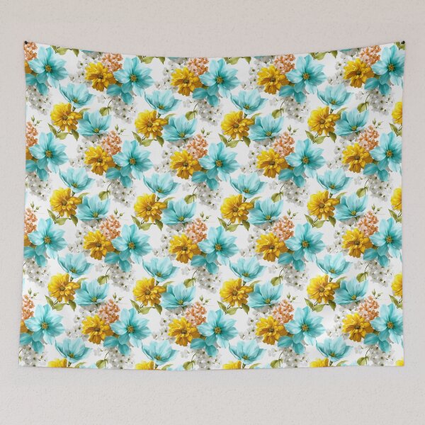 Item preview, Elegant Teal And Yellow Garden Floral Pattern designed and sold by igraphixart.