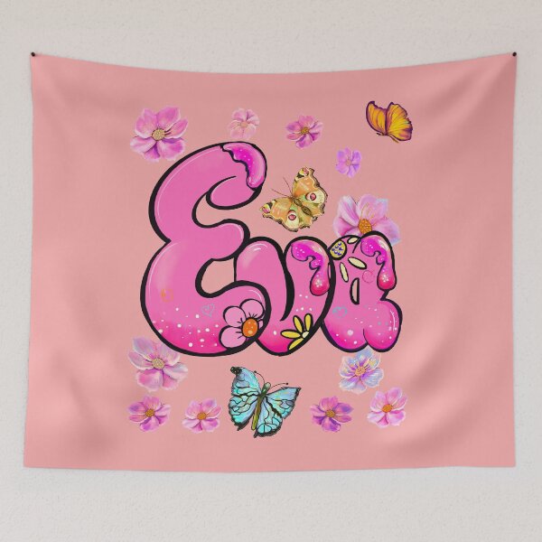Item preview, Eva name with flowers - pink floral butterfly aesthetic designed and sold by Artonmytee.