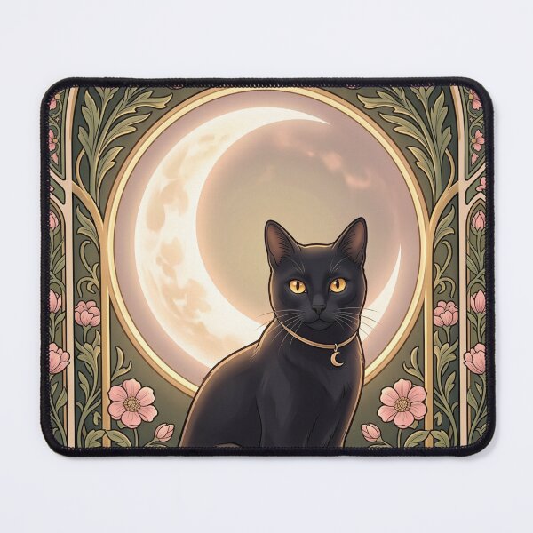 Item preview, Mucha Inspired Elegant Black Cat with Golden Eyes designed and sold by Spiritualwall.