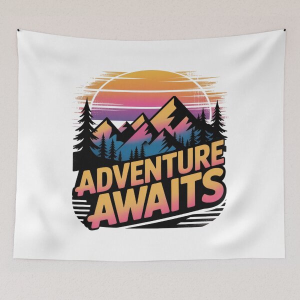 Item preview, Adventure Awaits Retro Mountain Sunset 80s Nature Art designed and sold by Gabe1983.
