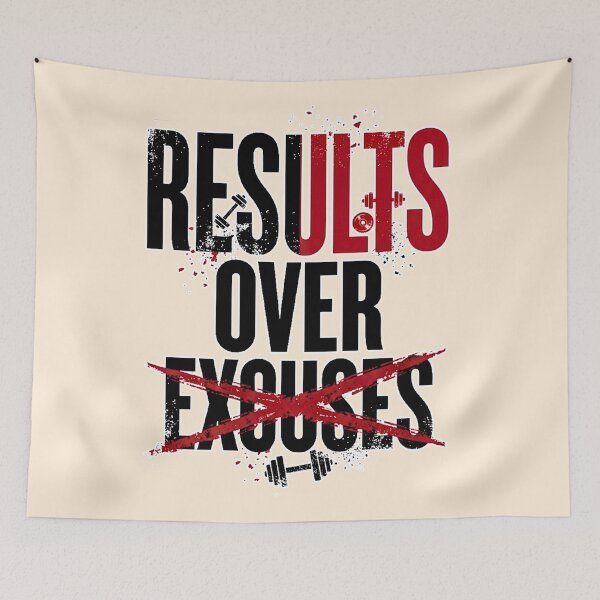 Item preview, Results Over Excuses Gym Fitness Typography designed and sold by EvergreenPark - Tee Studio.