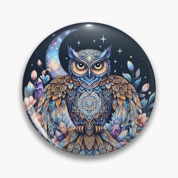 Item preview, Mystical Mandala Owl Crescent Moon Crystal Floral Celestial Boho Art designed and sold by Madhav Creations Studio.