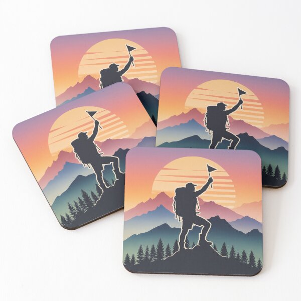 Item preview, Hiker on Mountain Peak at Sunset – Retro Adventure Art designed and sold by GabeMountainArt.