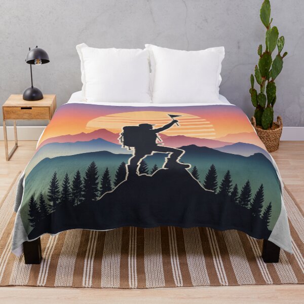 Item preview, Hiker on Mountain Peak at Sunset – Retro Adventure Art designed and sold by Gabe1983.