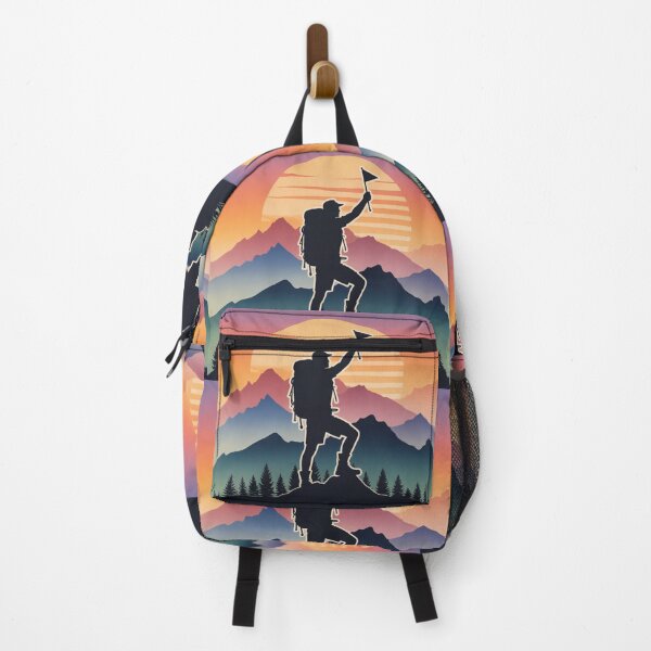 Item preview, Hiker on Mountain Peak at Sunset – Retro Adventure Art designed and sold by Gabe1983.