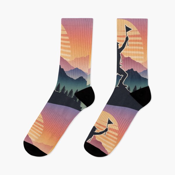 Item preview, Hiker on Mountain Peak at Sunset – Retro Adventure Art designed and sold by Gabe1983.