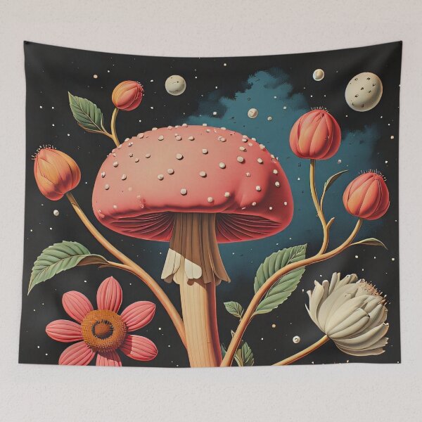 Item preview, Magic mushroom and flowers in the Starlight Forest designed and sold by Mianku | Für das Leben.