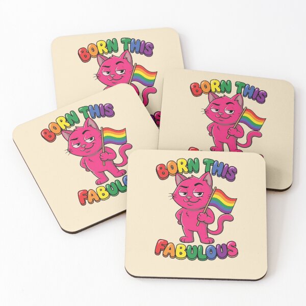 Item preview, Born This Fabulous Pink Cat Rainbow Flag Pride Graphic  — Funny LGBT Pride Confidence  designed and sold by SkTee2k.
