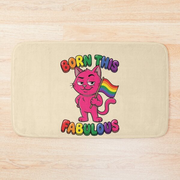 Item preview, Born This Fabulous Pink Cat Rainbow Flag Pride Graphic  — Funny LGBT Pride Confidence  designed and sold by SkTee2k.