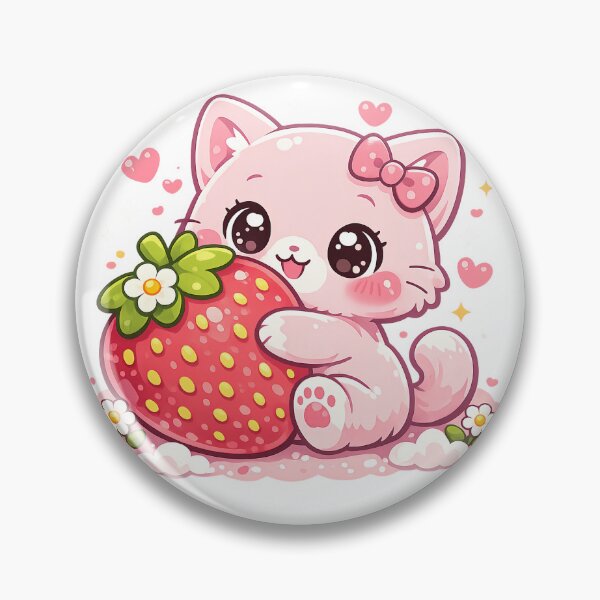 Item preview, Pink Kawaii Kitty Hugging Giant Strawberry designed and sold by PixelMood Stickers.