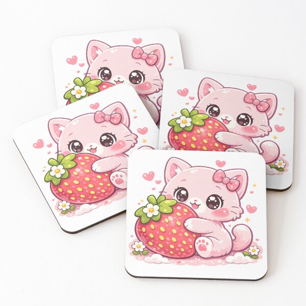 Item preview, Pink Kawaii Kitty Hugging Giant Strawberry designed and sold by PixelMood Stickers.