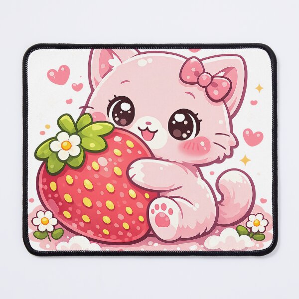 Item preview, Pink Kawaii Kitty Hugging Giant Strawberry designed and sold by PixelMood Stickers.