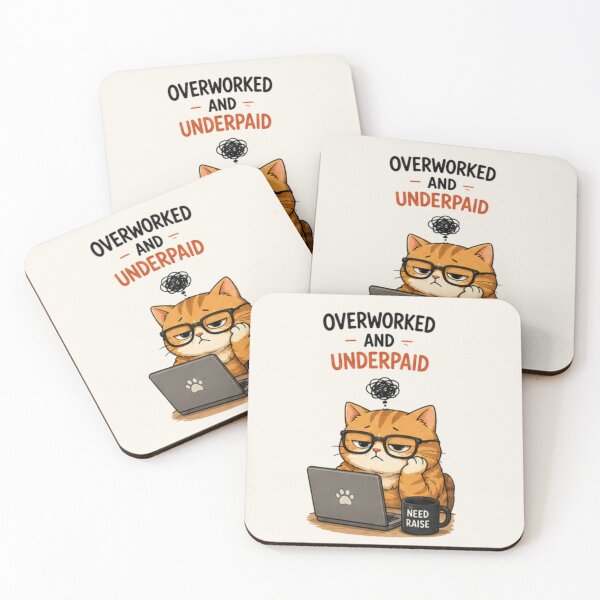 Item preview, Funny Orange Cat Quote – Overworked and Underpaid designed and sold by Siti Hoiriyah.