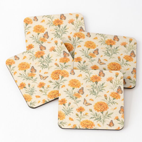 Item preview, Marigolds and Monarch Butterflies Seamless Pattern designed and sold by Siam Soul Studio.