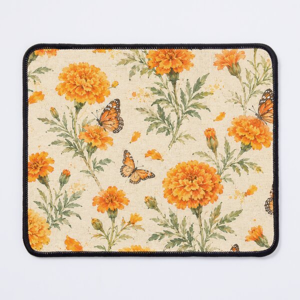 Item preview, Marigolds and Monarch Butterflies Seamless Pattern designed and sold by Siam Soul Studio.
