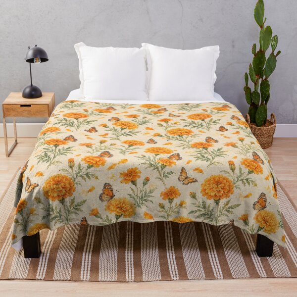 Item preview, Marigolds and Monarch Butterflies Seamless Pattern designed and sold by Siam Soul Studio.