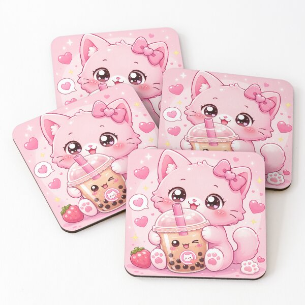 Item preview, Pink Kawaii Cat with Bubble Tea designed and sold by PixelMood Stickers.