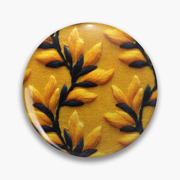 Item preview, Bold Golden 3D Leaf And Black Stem Embroidery Pattern designed and sold by igraphixart.