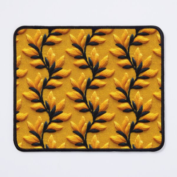 Item preview, Bold Golden 3D Leaf And Black Stem Embroidery Pattern designed and sold by igraphixart.