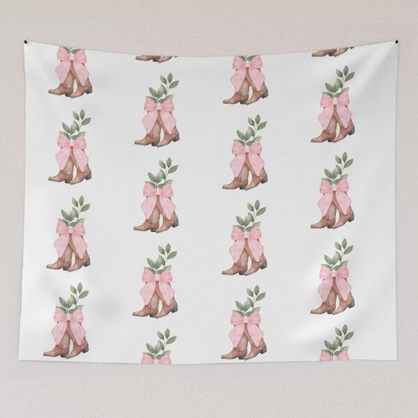 Item preview, Brown boots with pink bow and greenery designed and sold by DeBooBoo Prints.