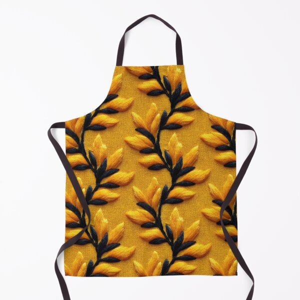 Item preview, Bold Golden 3D Leaf And Black Stem Embroidery Pattern designed and sold by igraphixart.