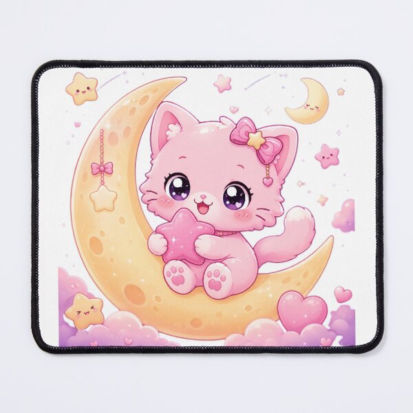 Item preview, Pink Lunar Kawaii Cat on Moon designed and sold by PixelMood Stickers.