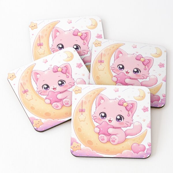 Item preview, Pink Lunar Kawaii Cat on Moon designed and sold by PixelMood Stickers.