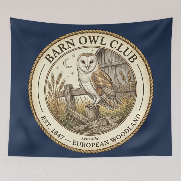 Item preview, Barn Owl Club Vintage Badge European Wildlife Art designed and sold by CalmCapy Co.