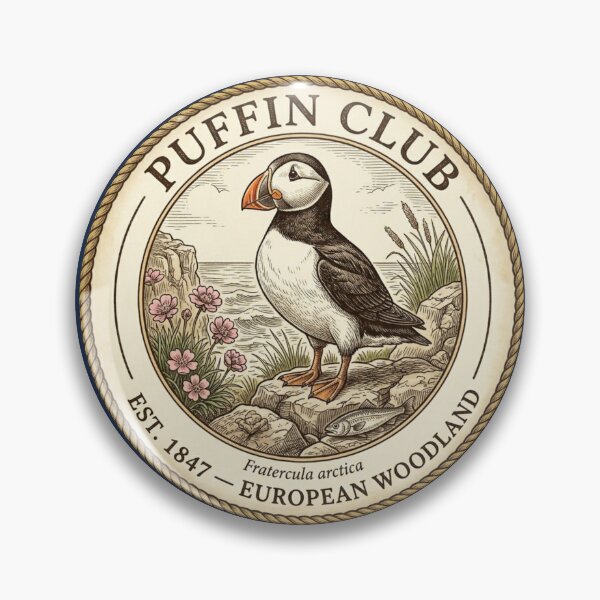 Item preview, Puffin Club Vintage Badge European Wildlife Art designed and sold by CalmCapy Co.