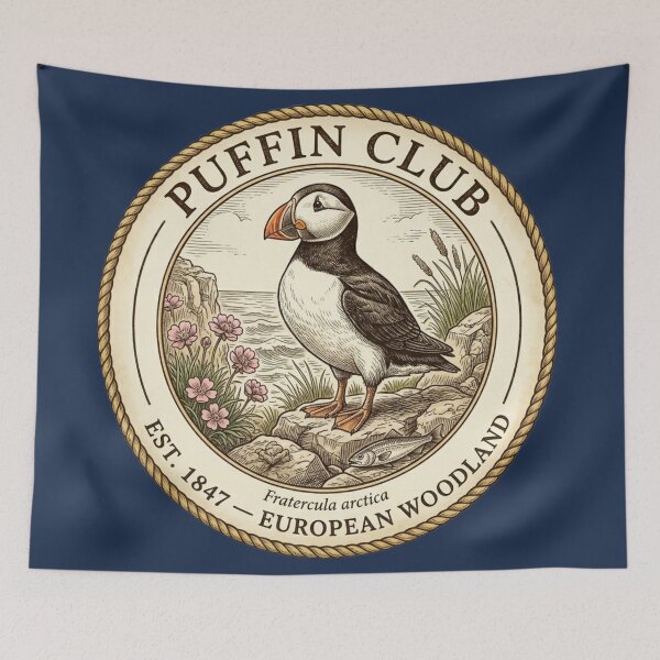 Item preview, Puffin Club Vintage Badge European Wildlife Art designed and sold by CalmCapy Co.