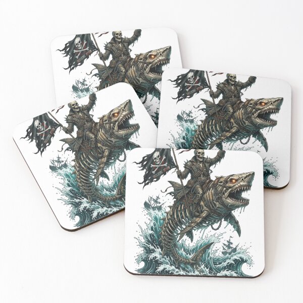 Item preview, Skeletal Pirate Riding Skeleton Shark - Dark Ocean Fantasy designed and sold by M.Store.