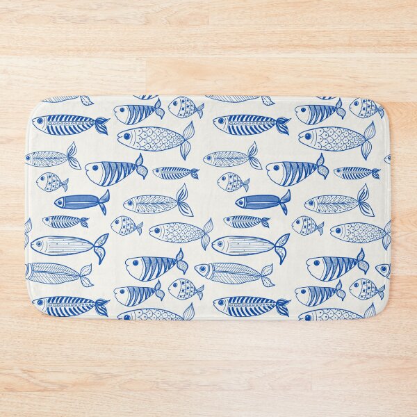 Item preview, Fish and sardines, cobalt blue nautical designed and sold by OhNoNotAgain42.