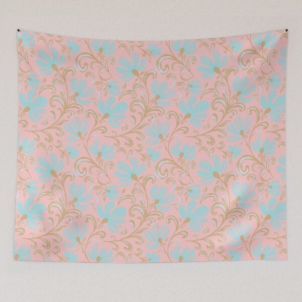Item preview, Vintage Turquoise and Pink Floral Garden Pattern designed and sold by AneissPiaf.