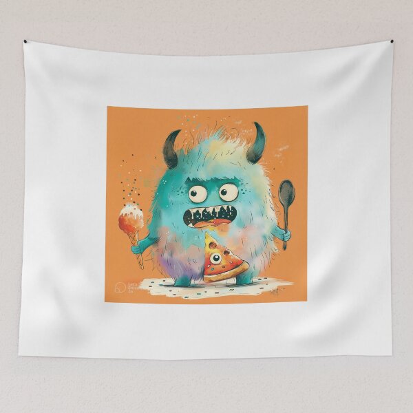 Item preview, Cute Monster Sitting on Pizza - Funny Food Doodle designed and sold by OopsIDrewIt.