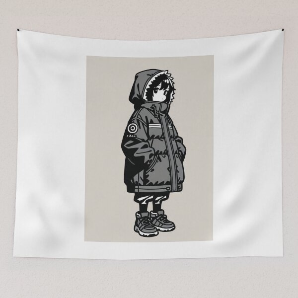 Item preview, Fashion - Man in Black Puffer Jacket Hood Up Streetwear Anime designed and sold by AnimeShin.
