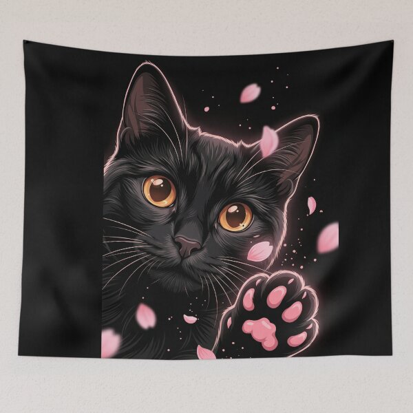 Item preview, Cute Black Cat Paw with Pink Sakura Petals designed and sold by Spiritualwall.
